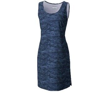 Columbia  Anytime Active Omni-Shield Dress L Blue Mosaic Pockets Sleeveless